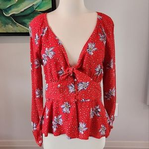Willow and Clay fitted red floral top